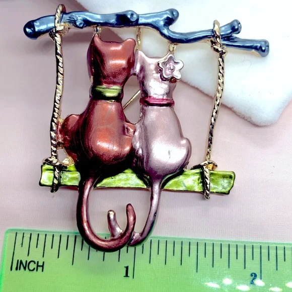 Enamel Two Cute Cats Cat - Picture 2 of 3